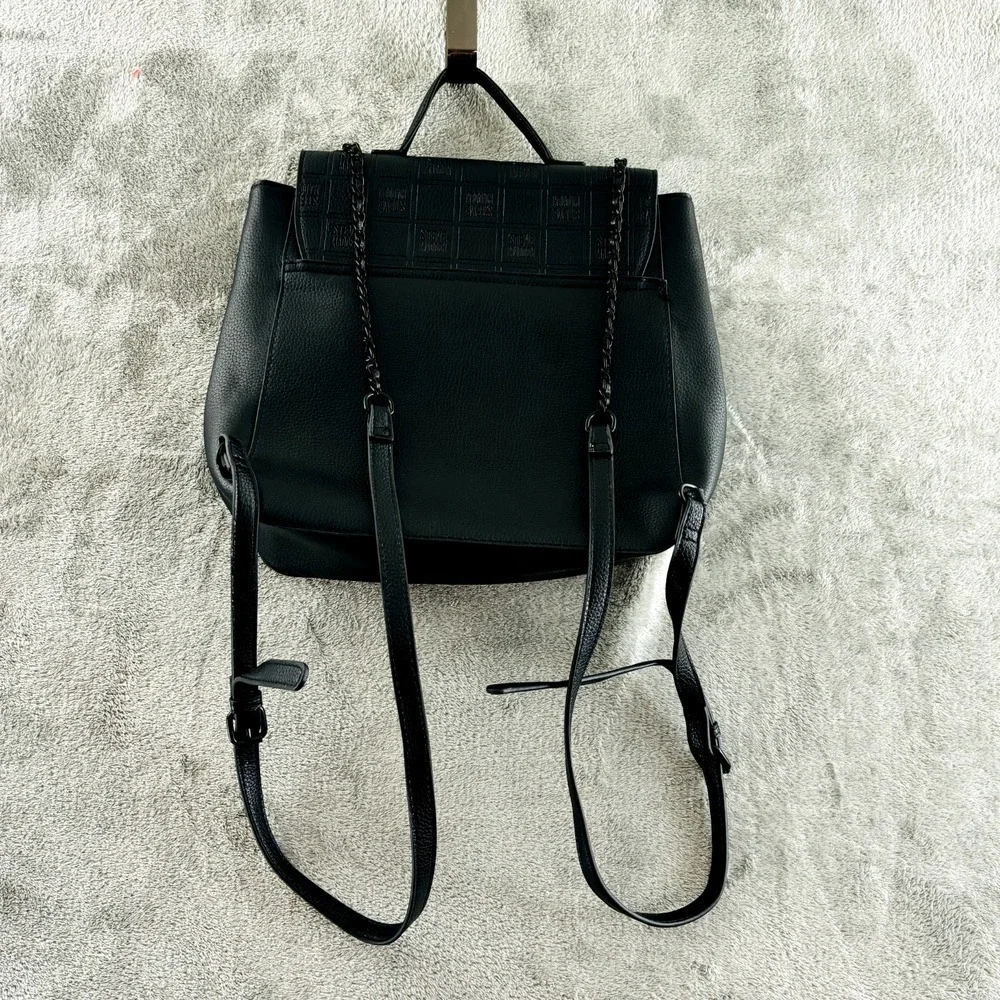 Steve Madden Bseyda Backpack Purse Black Embossed Faux Leather Adjustable Straps